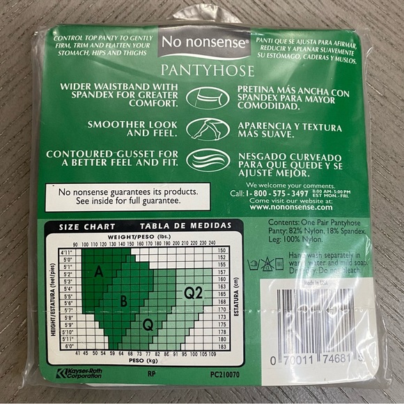 NWT No Nonsense Control Top Premium Nylon Pantyhose Reinforced Toe Size B Nude - Picture 3 of 7